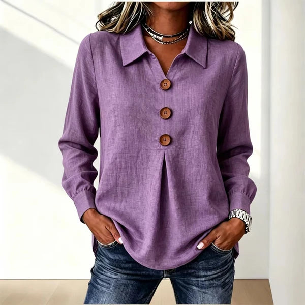 Blusa de mujer con cuello clásico y puños enrollables