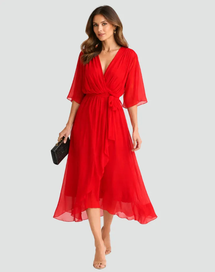 Vestido midi de mujer con dobladillo fruncido y volantes