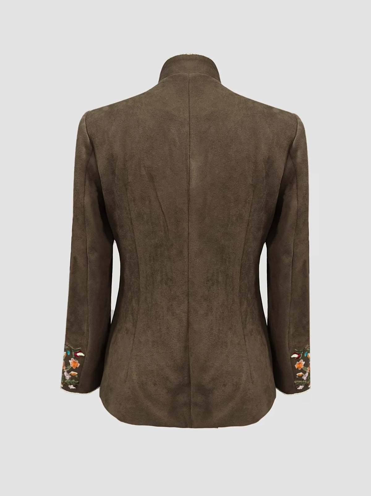 Chaqueta de mujer con cuello alto y bordado de flores