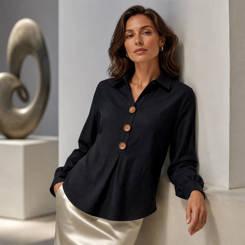 Blusa de mujer con cuello clásico y puños enrollables
