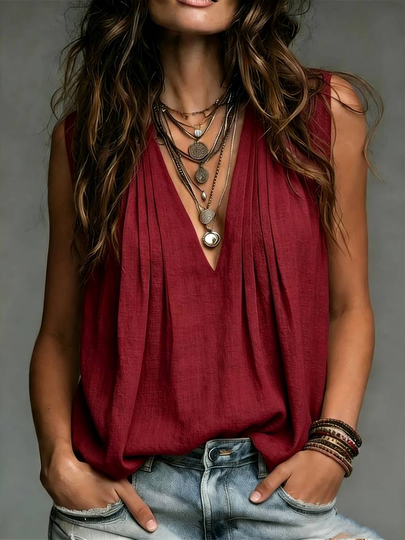 Blusa plisada para mujer con suaves pliegues en los hombros