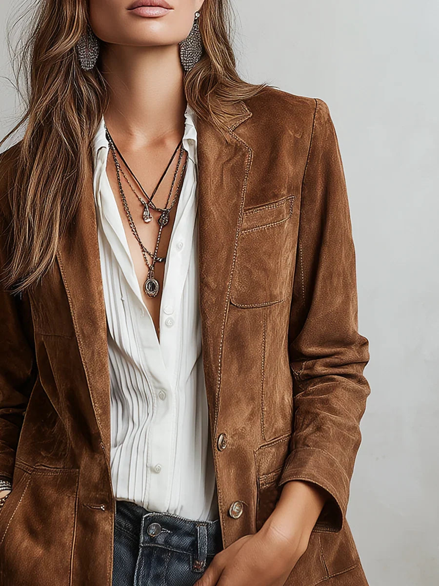 Blazer Vintage de Mujer con Costuras en Contraste