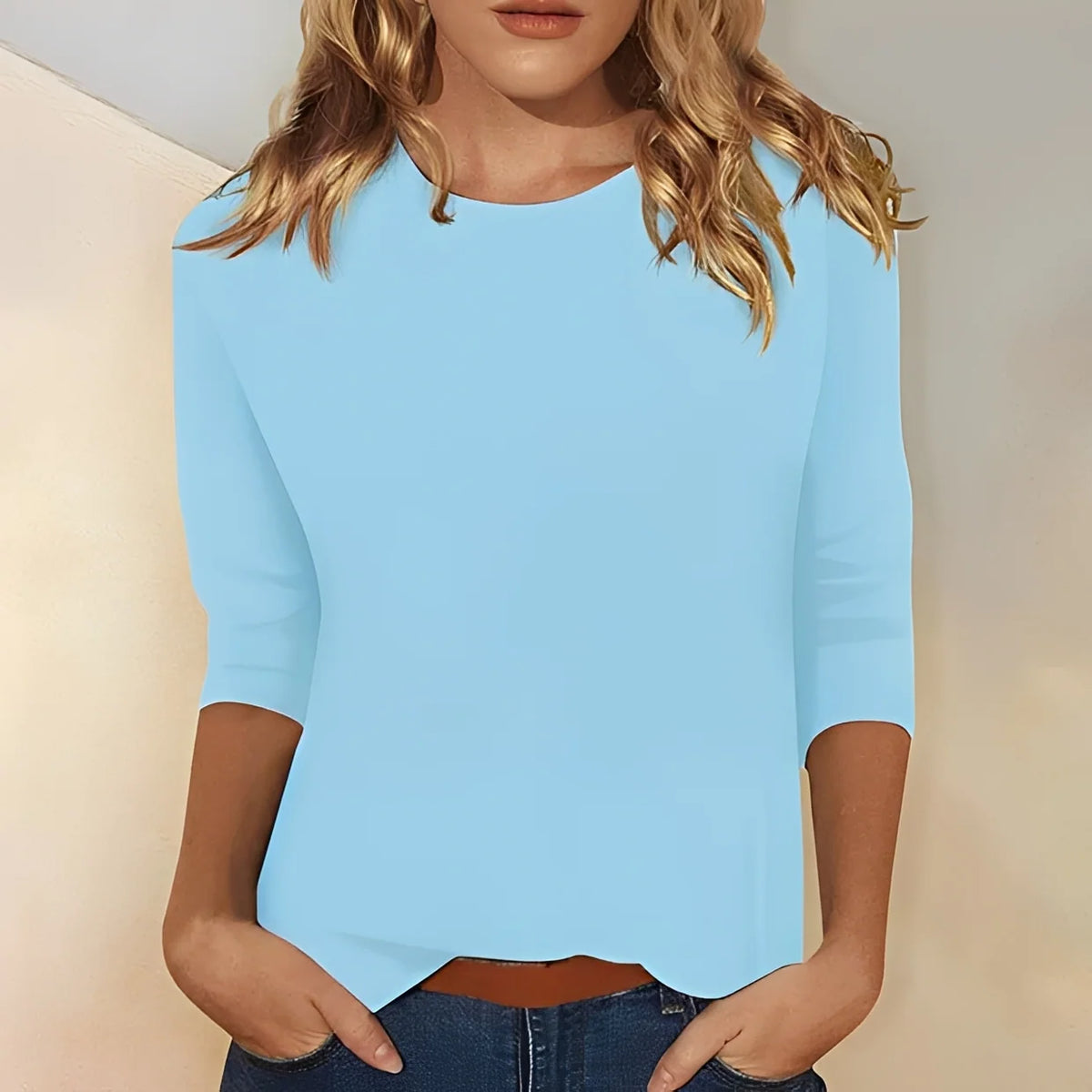 Blusa de manga larga para mujer con cuello redondo