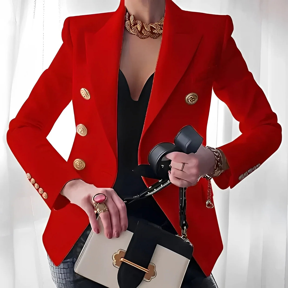Blazer de mujer con doble botonadura y botones dorados