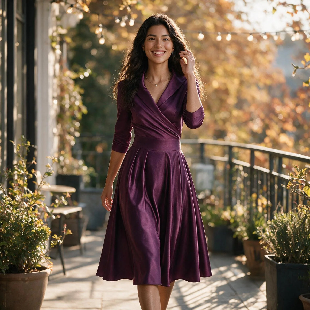 Vestido largo de mujer con costura en la cintura y drapeado