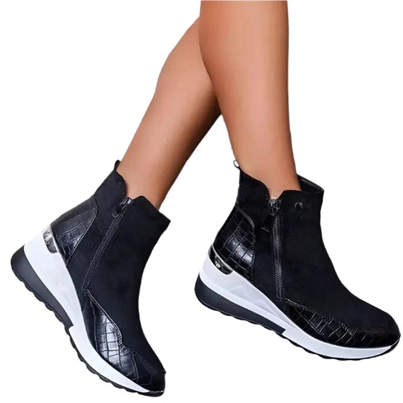 Botas de invierno para mujer con tacón de cuña y forro térmico