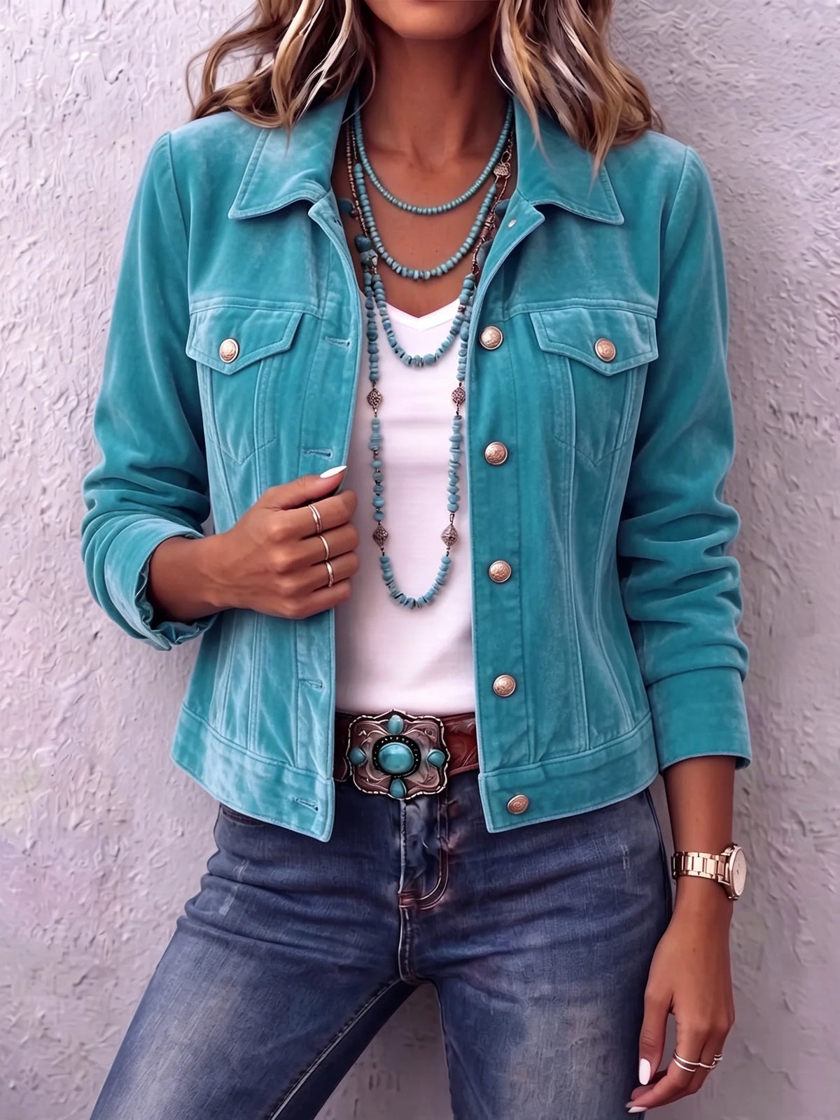 Chaqueta corta de terciopelo para mujer con solapa estructurada