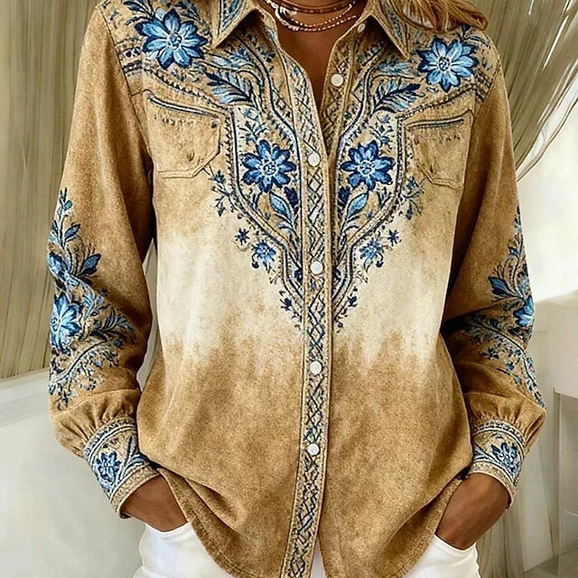 Blusa de mujer con estampado floral estilo western