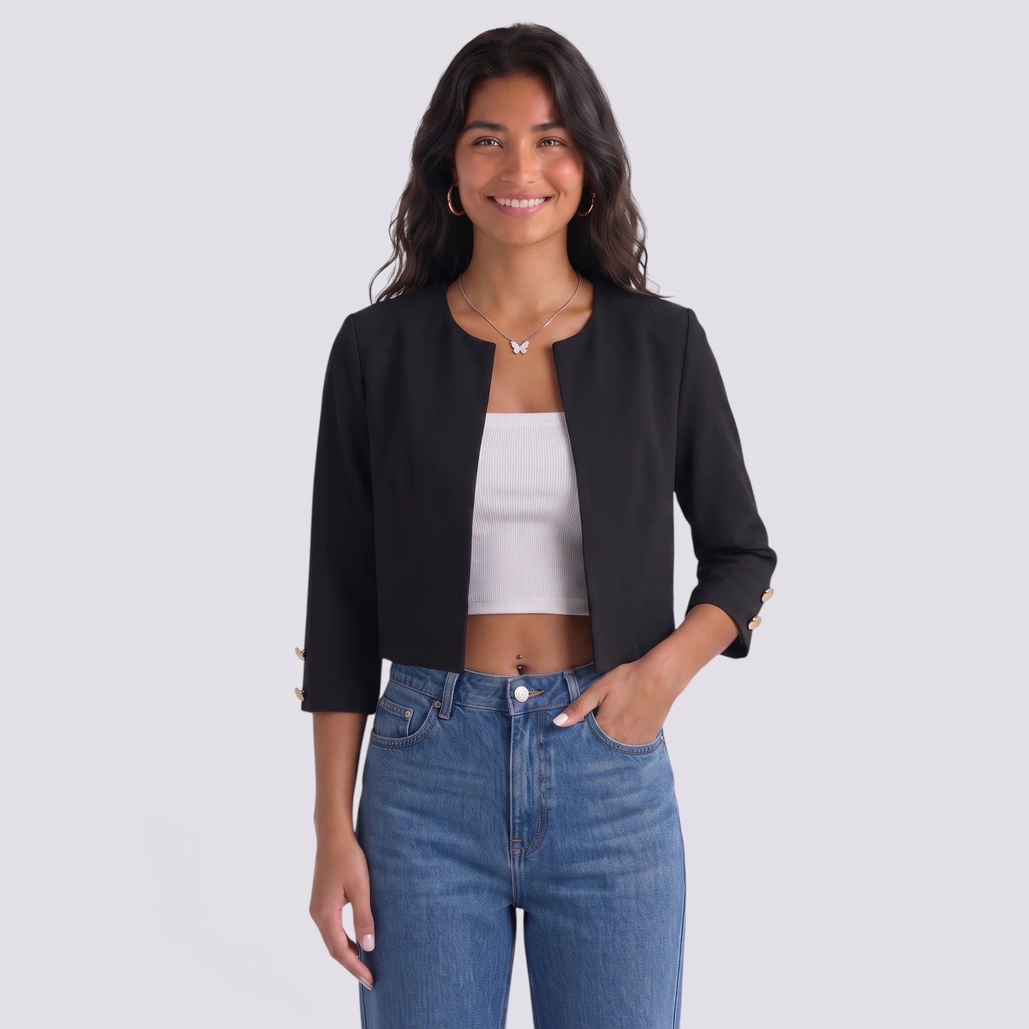 Chaqueta corta bomber para mujer con aberturas laterales