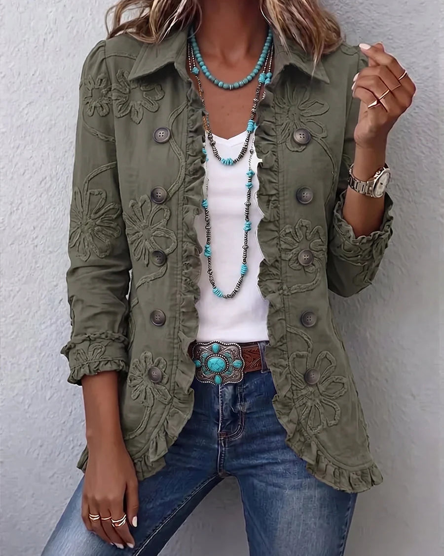 Chaqueta de mujer con bordado de flores y volantes
