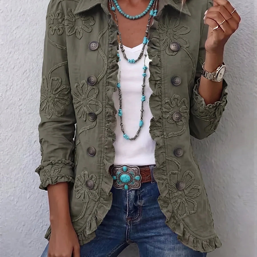 Chaqueta de mujer con bordado de flores y volantes