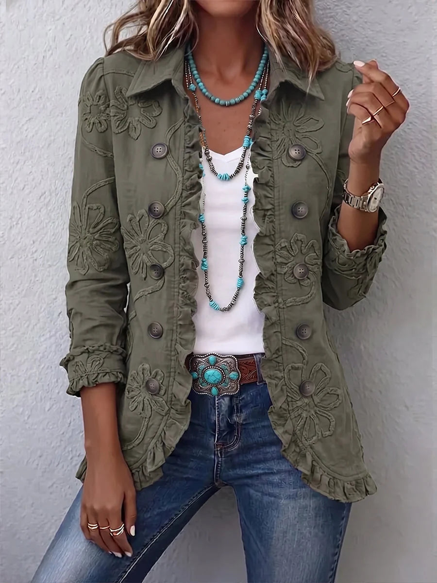 Chaqueta de mujer con bordado de flores y volantes