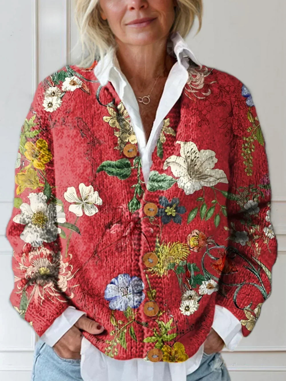 Cárdigan de mujer con estampado floral y botones