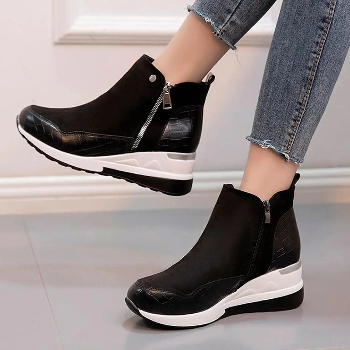 Botas de invierno para mujer con tacón de cuña y forro térmico