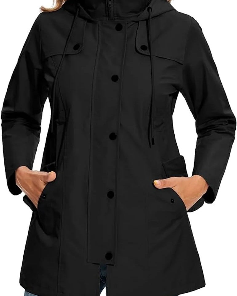 Chaqueta impermeable para mujer con capucha ajustable