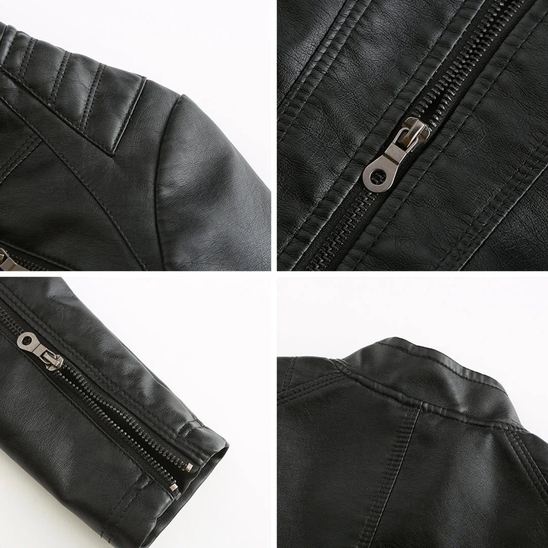 Chaqueta de cuero para mujer con cremallera asimétrica