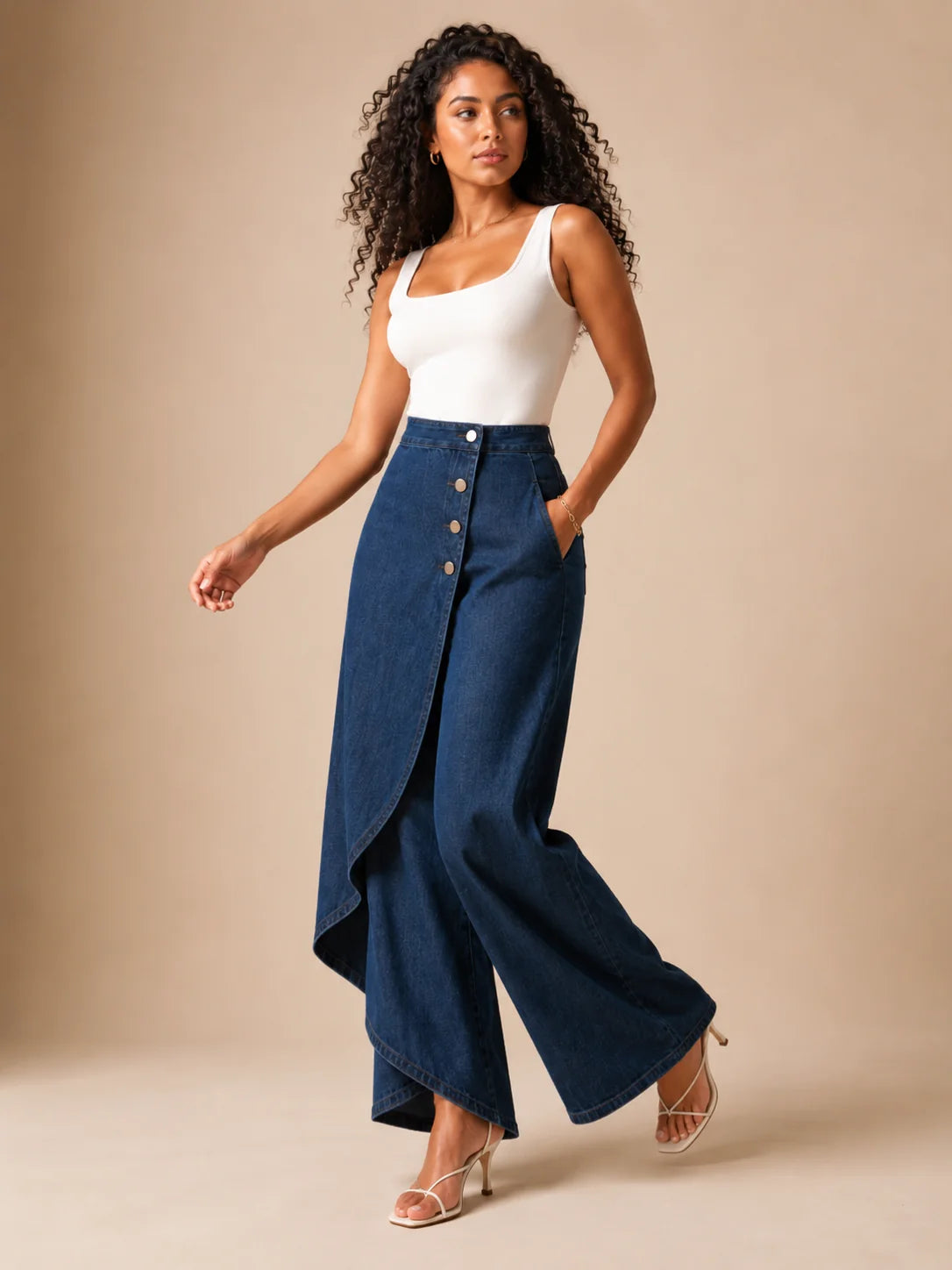 Pantalones Palazzo de mujer con panel envolvente asimétrico