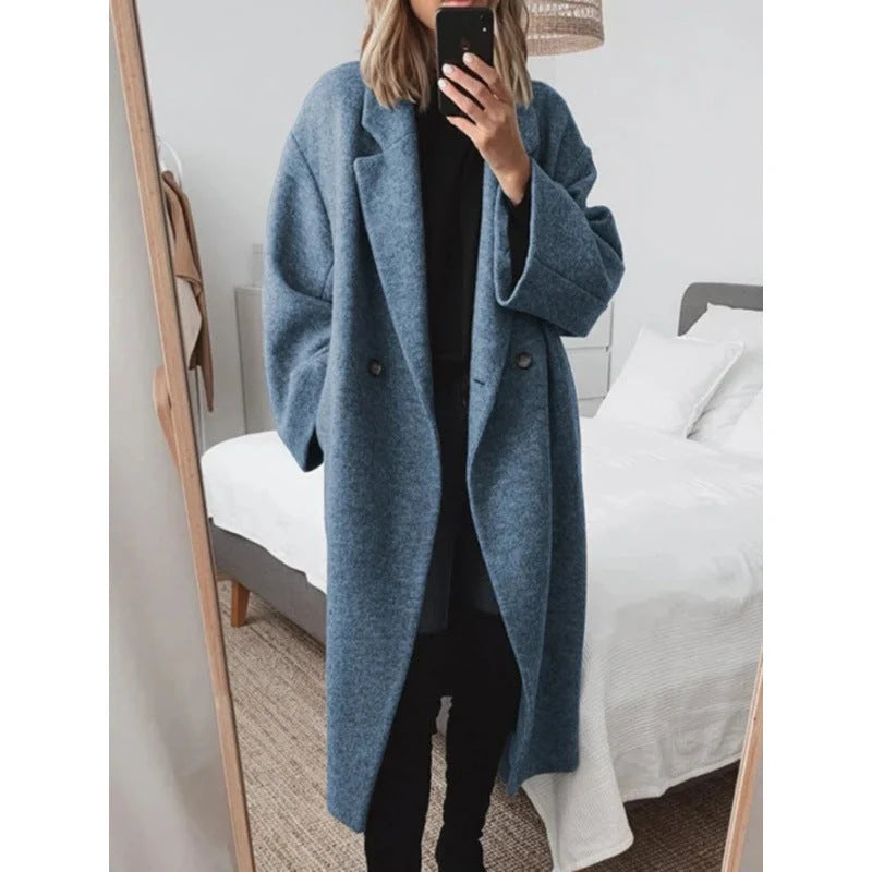 Abrigo de lana oversize para mujer con doble botonadura