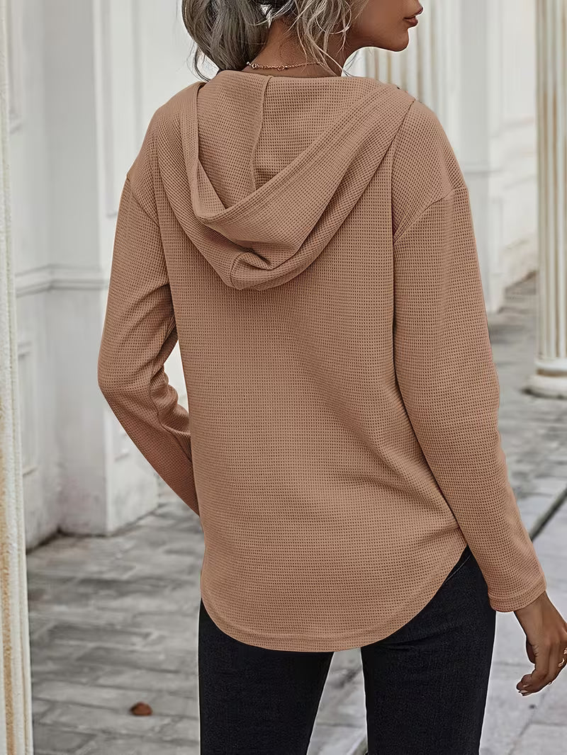 Sudadera con capucha de punto waffle para mujer con cordón