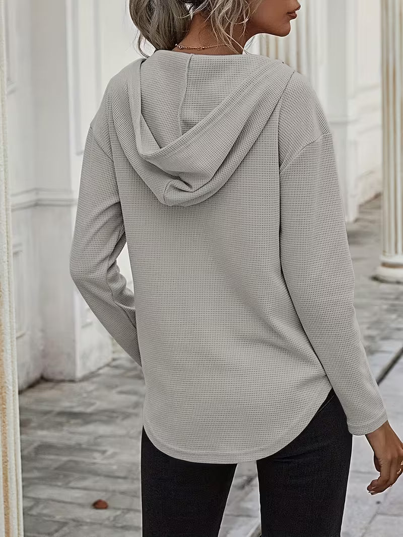 Sudadera con capucha de punto waffle para mujer con cordón