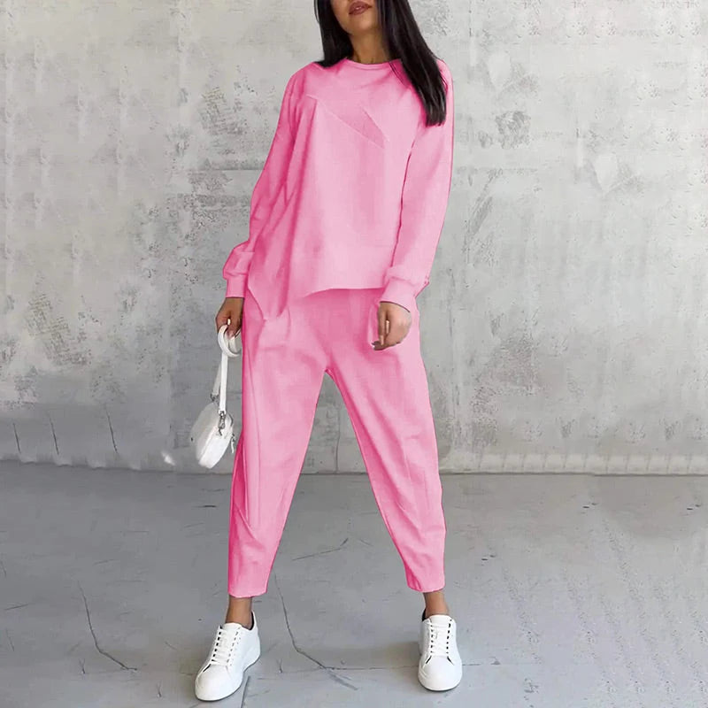 Conjunto de sudadera para mujer de mezcla de algodón con dobladillo asimétrico