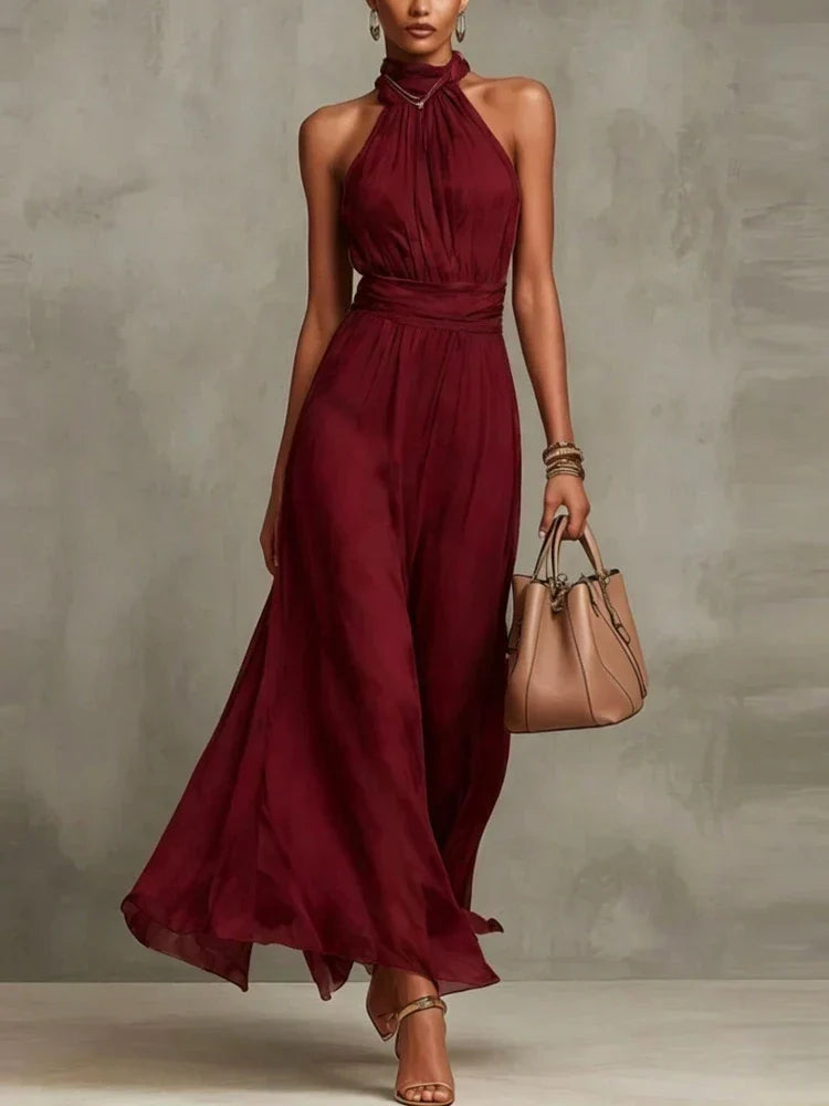 Vestido halter para mujer con cintura fruncida