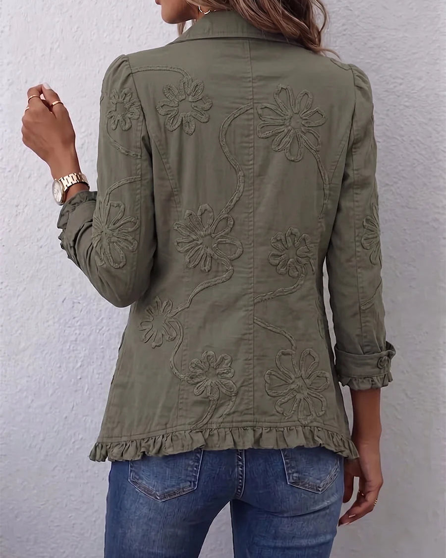 Chaqueta de mujer con bordado de flores y volantes