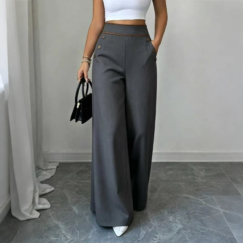 Pantalones amplios entallados para mujer con botones decorativos