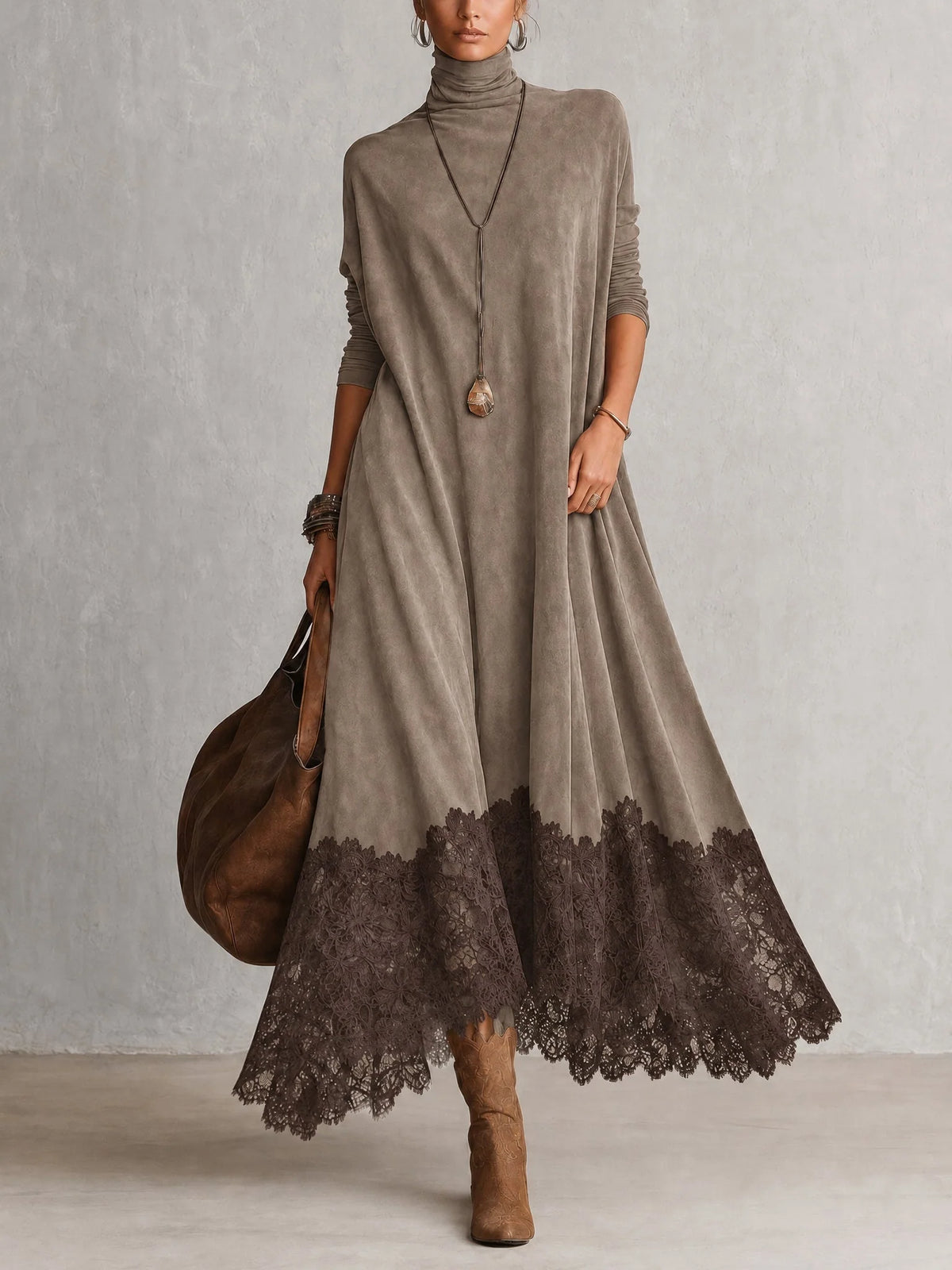 Vestido maxi para mujer con adorno floral de encaje