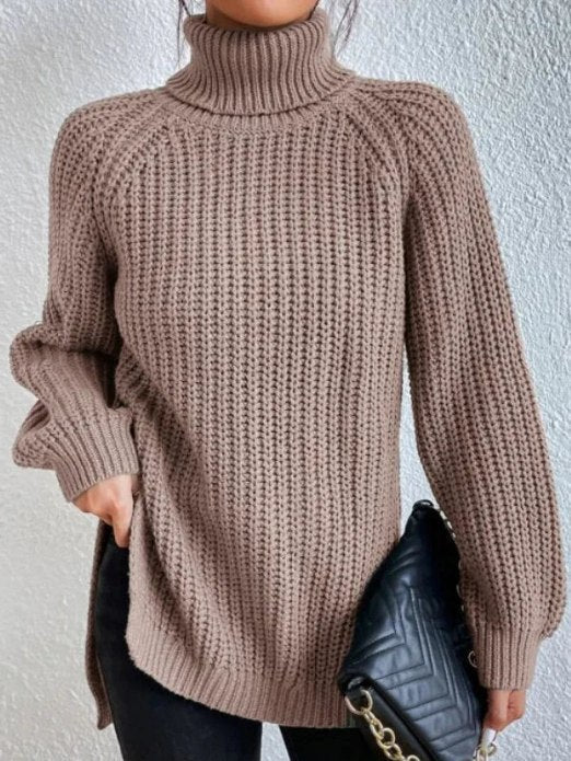 Suéter de punto fino para mujer con cuello alto y corte holgado