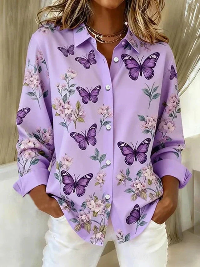 Blusa de mujer con estampado floral y mariposas