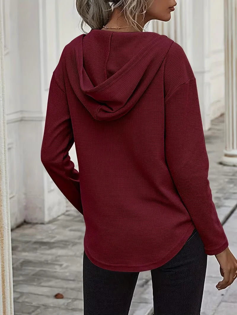 Sudadera con capucha de punto waffle para mujer con cordón