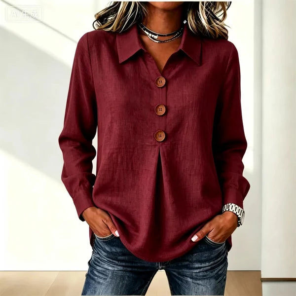 Blusa de mujer con cuello clásico y puños enrollables