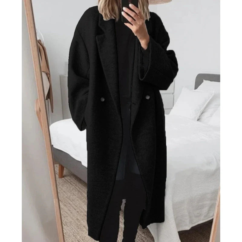 Abrigo de lana oversize para mujer con doble botonadura