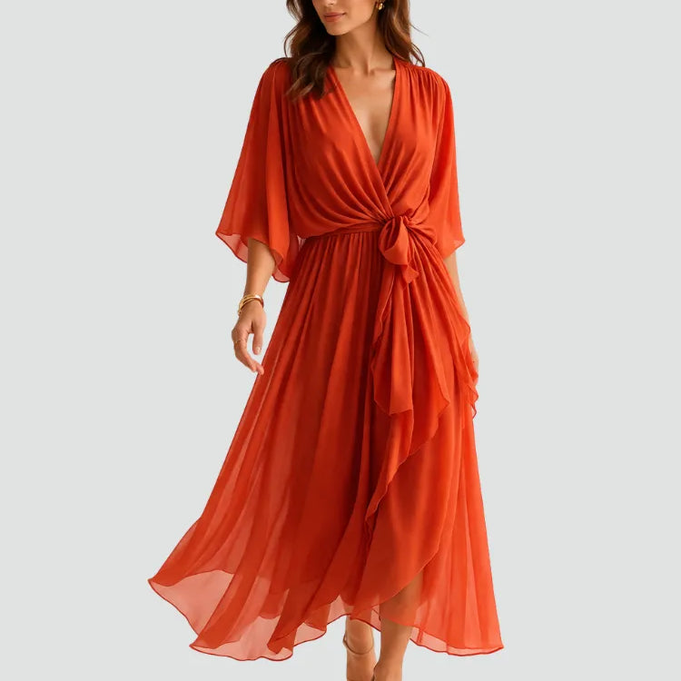 Vestido midi de mujer con dobladillo fruncido y volantes