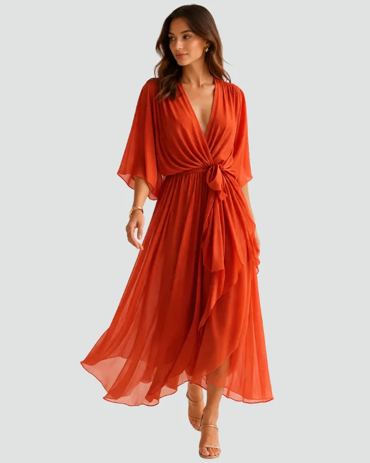 Vestido midi de mujer con dobladillo fruncido y volantes