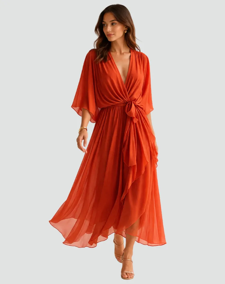 Vestido midi de mujer con dobladillo fruncido y volantes