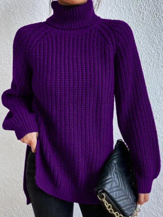 Suéter de punto fino para mujer con cuello alto y corte holgado