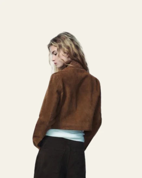 Chaqueta de mujer de ante sintético con cuello alto