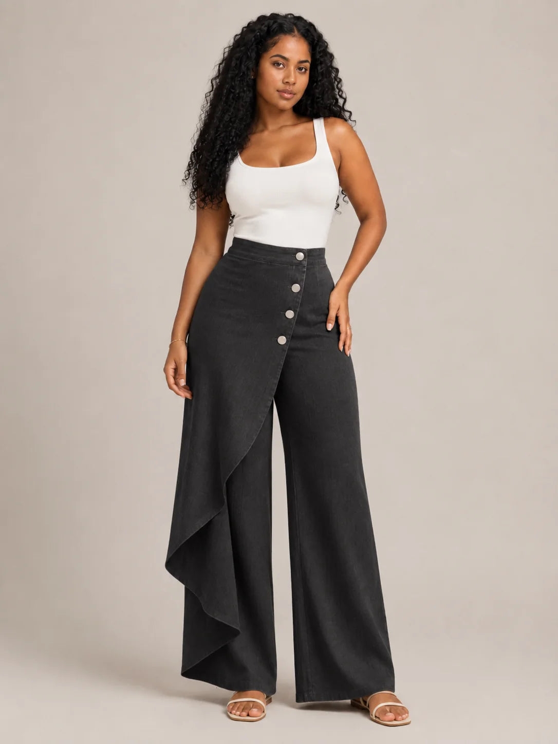 Pantalones Palazzo de mujer con panel envolvente asimétrico
