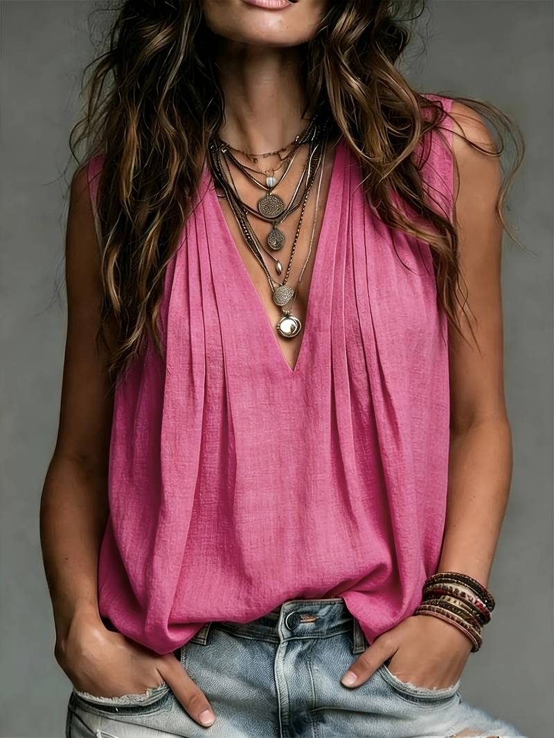 Blusa plisada para mujer con suaves pliegues en los hombros