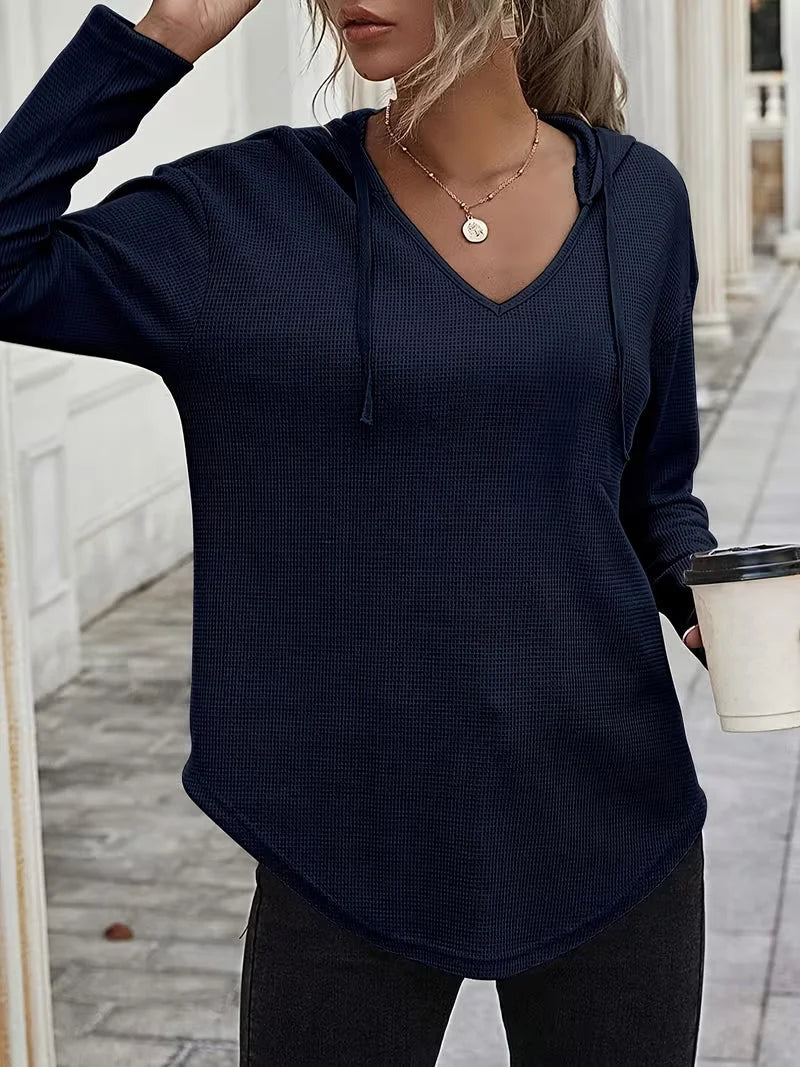 Sudadera con capucha de punto waffle para mujer con cordón