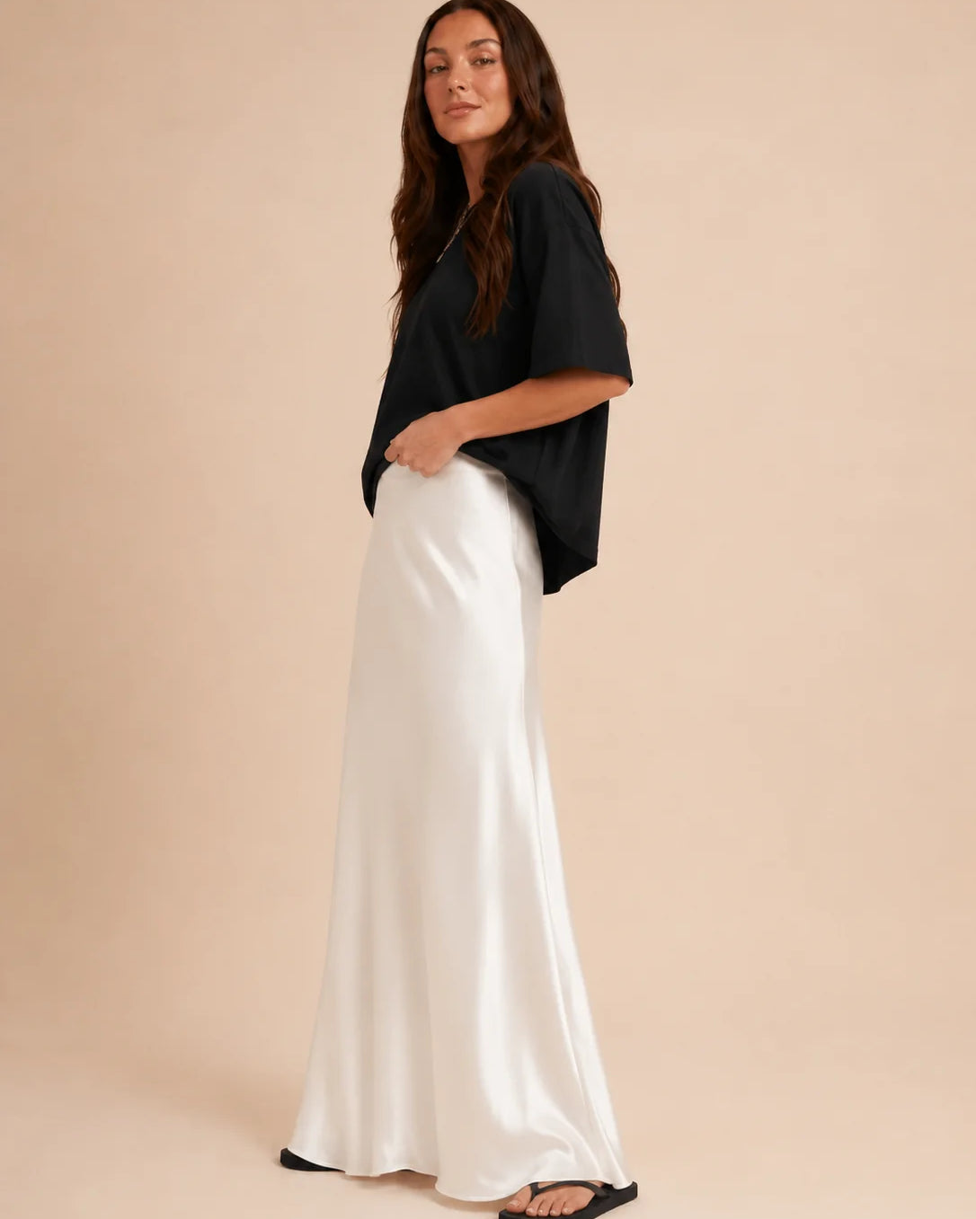Falda maxi de talle alto para mujer con brillo discreto