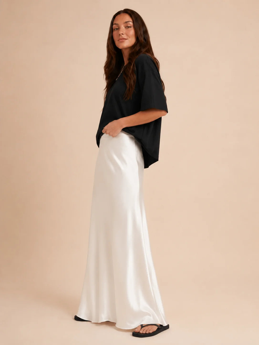 Falda maxi de talle alto para mujer con brillo discreto