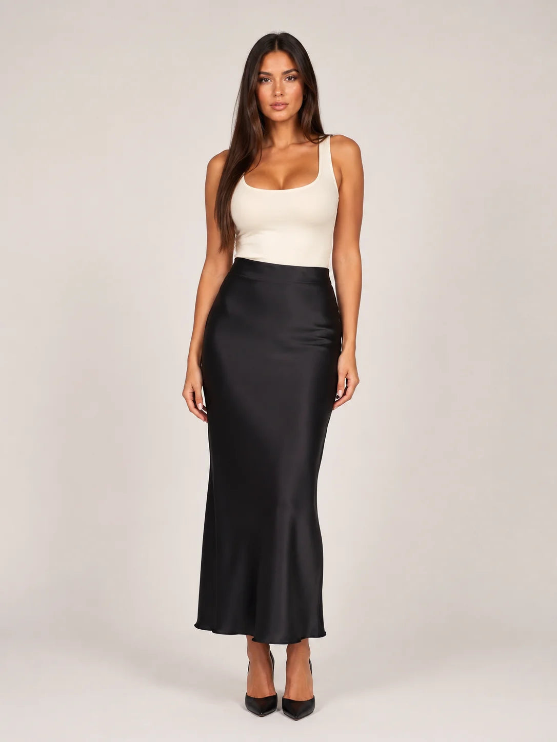 Falda maxi de talle alto para mujer con brillo discreto