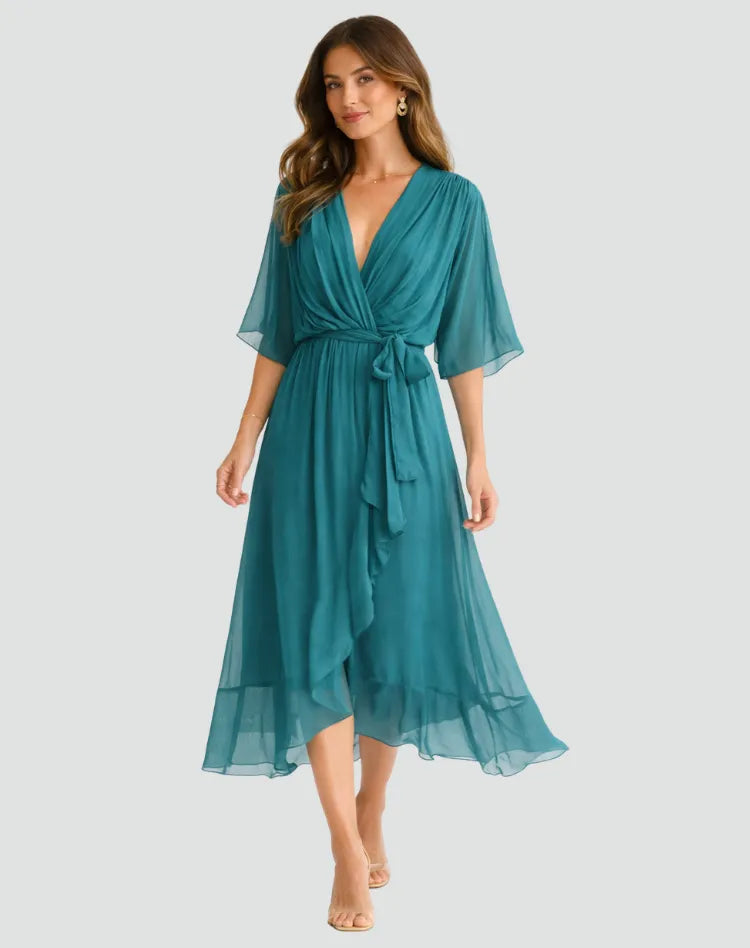 Vestido midi de mujer con dobladillo fruncido y volantes
