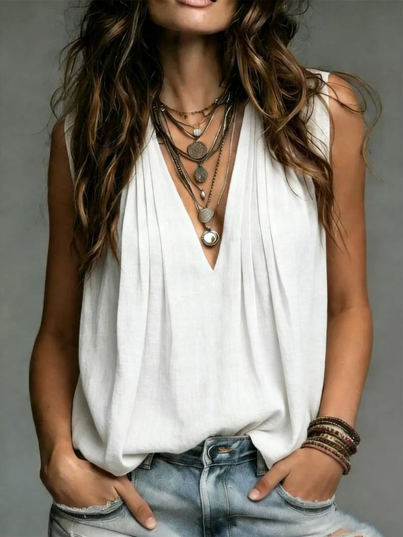 Blusa plisada para mujer con suaves pliegues en los hombros