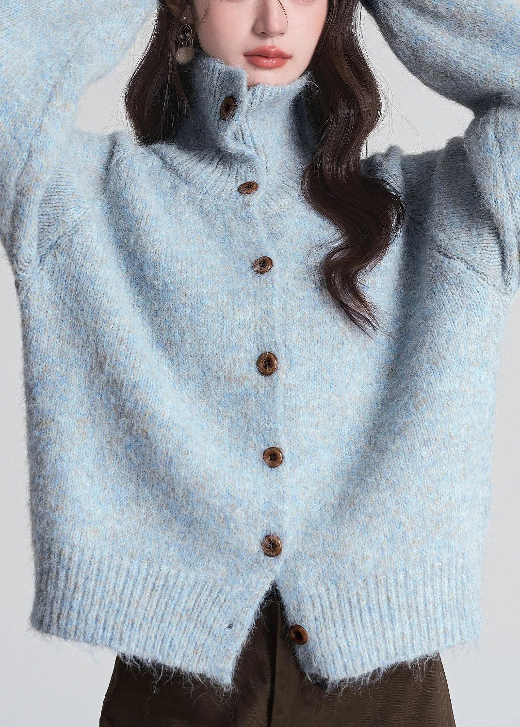 Cardigan de punto de algodón para mujer con cuello Peter Pan
