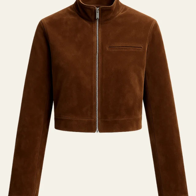 Chaqueta de mujer de ante sintético con cuello alto
