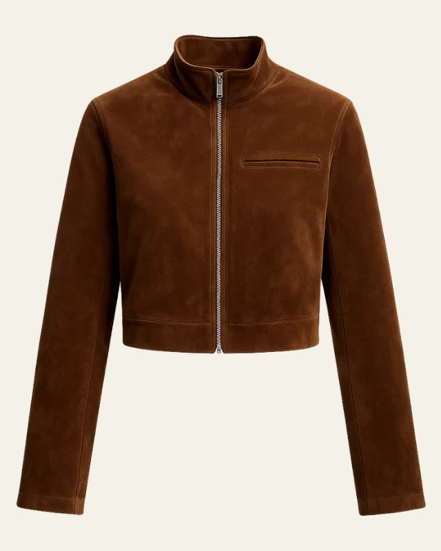 Chaqueta de mujer de ante sintético con cuello alto